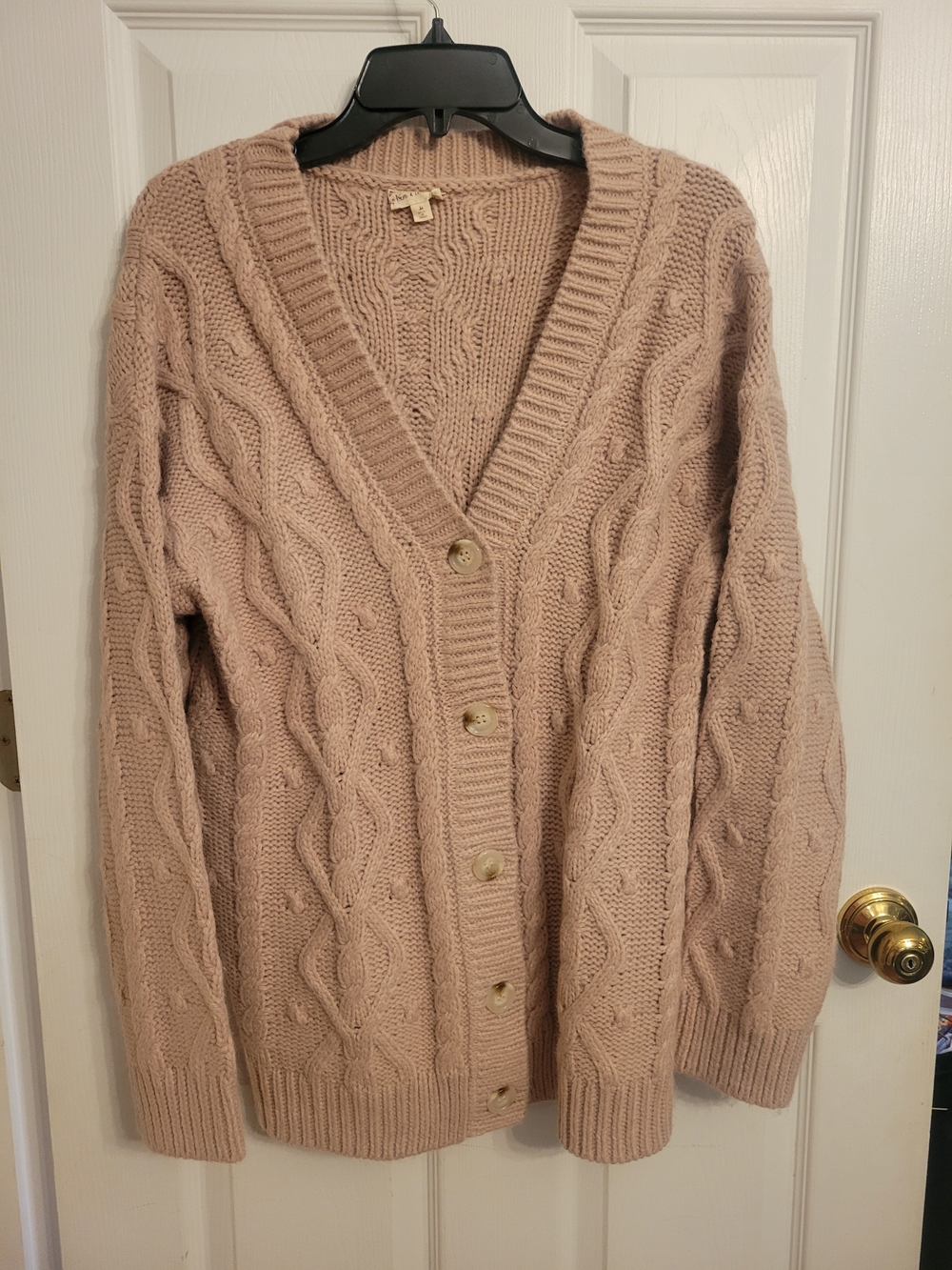 Hem & Thread Cable Knit Button-Front Cardigan — Dusty Rose